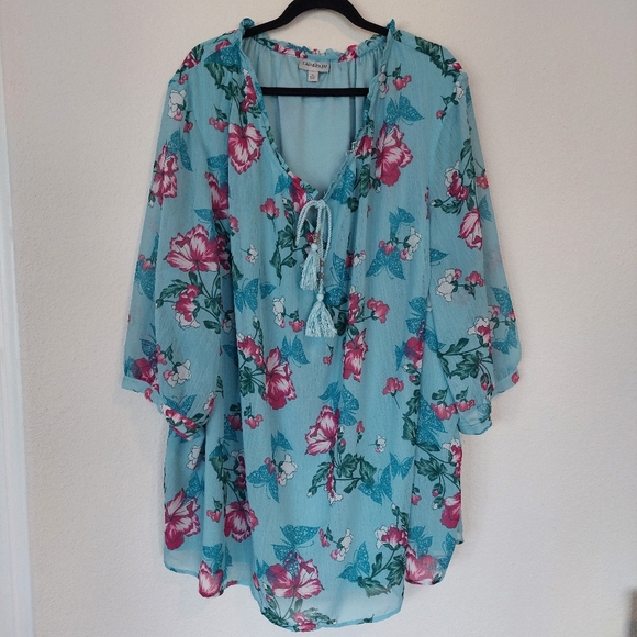 Catherines Ruffle Neck Peasant Floral Blouse Size 5X - Picture 2 of 9